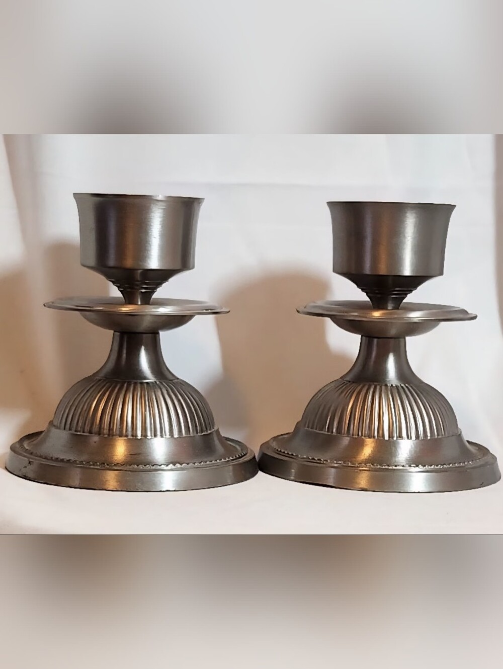 Pair of Vintage Polished Pewter Taper Candle Stick Holders 4.5"